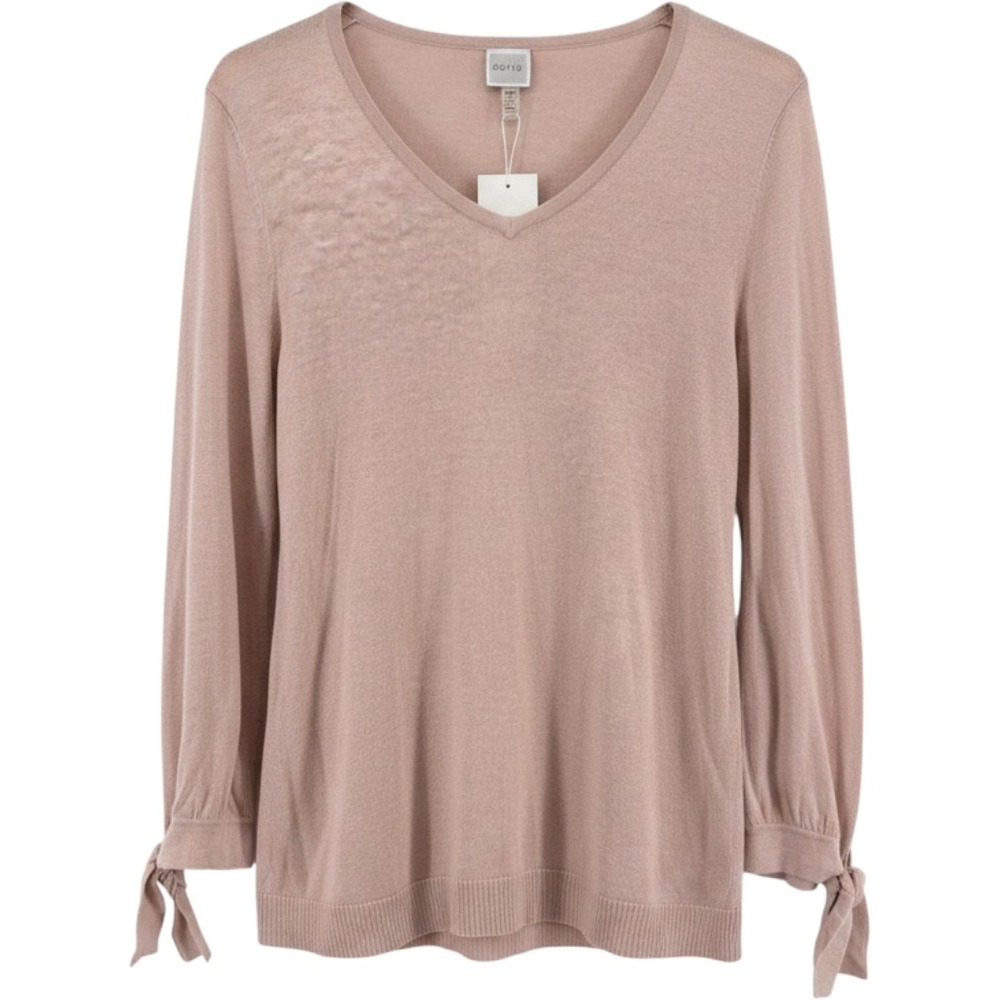 Balletcore Coquette Girl Womens Sugarpeach Cotton Pink V-Neck Tie Cuff Sweater
